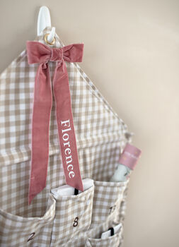 Personalised Beige Gingham Ruffle Advent Calendar Velvet Bow, 2 of 9