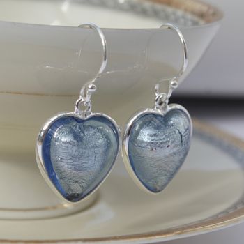 Heart Earrings In Silver And Murano Glass, 11 of 12