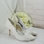 Ivory Shimmer D'orsay Wedding Heels With Bow, thumbnail 3 of 7