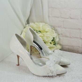 Ivory Shimmer D'orsay Wedding Heels With Bow, 3 of 7