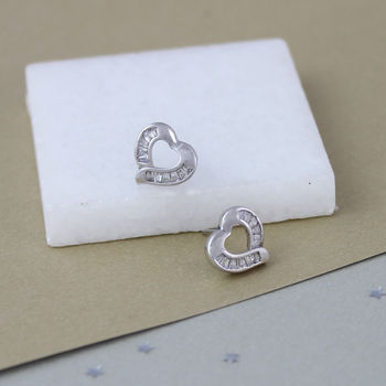 Sterling Silver Pave Heart Stud Earrings, 5 of 5