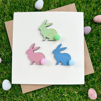 Personalised Happy Easter Pom Pom Bunny Rabbit Card, 4 of 4