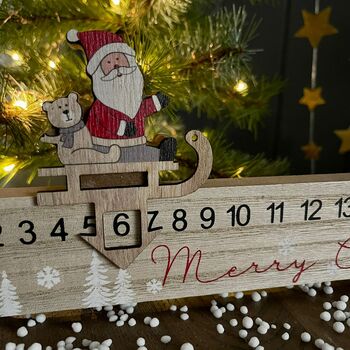 Wooden 'Merry Christmas' Sleighing Santa Advent Rule, 2 of 2