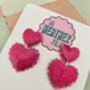 Twice The Love Pink Double Heart Glitter Resin Earrings, thumbnail 3 of 6