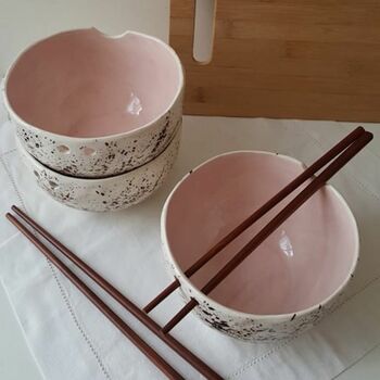 Handmade Speckled Pink Noodle Bowl With Chopsticks, 8 of 11