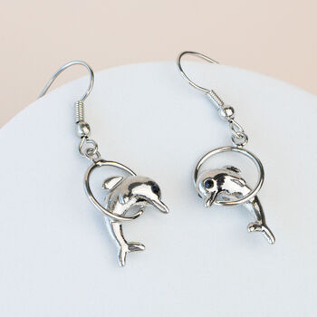 Dolphin Dangle Hoop Earrings Gift For Het, 2 of 3
