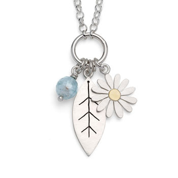 Aster Flower And Leaf Pendant In Silver And 18ct Gold, 2 of 6