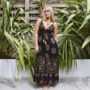 'Astrid' Black And Gold Indian Print Crepe Dress, thumbnail 6 of 9