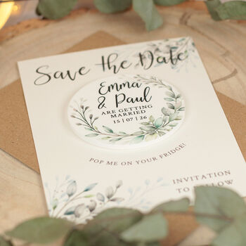 Botanical Wreath Wedding Save The Date Magnet, 2 of 3