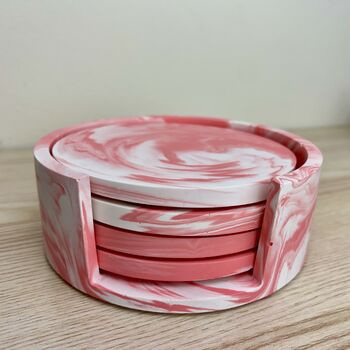 Set Of Four Pink Coasters And Holder, 4 of 8