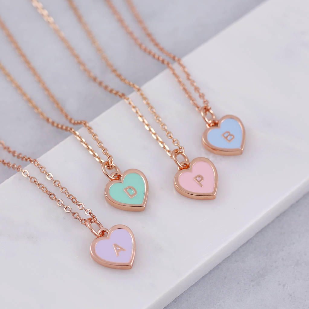 Mini Enamel Heart Initial Necklace By J&S Jewellery