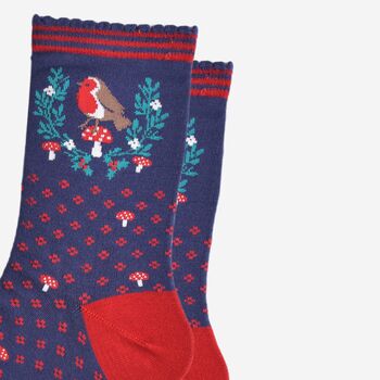 Women's Bamboo Socks Christmas Robin Wreath, 3 of 5