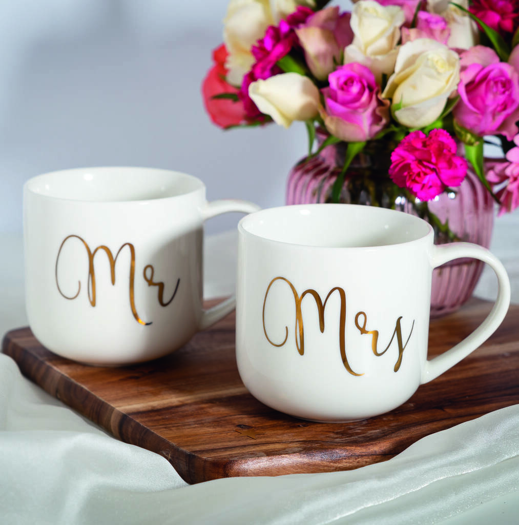 Mr And Mrs Gold Lipped Pair Of Mugs By The Alphabet Gift Shop ...