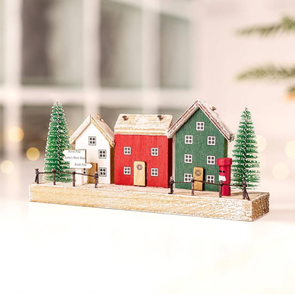 Wooden Festive Village Scene Ornaments, 1 of 4