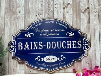 Large 51cm Blue French “Bain Douches” Bath Shower Metal Sign, 7 of 8