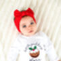 Little Pudding Embroidered Personalised Christmas Babygro Sleepsuit, thumbnail 4 of 7