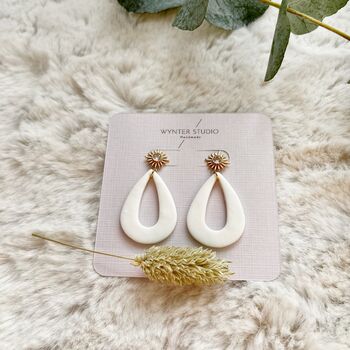 White Occasion Teardrop Polymer Clay Earrings, 2 of 3