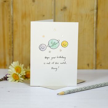 Personalised Smiley Planets Handmade Card, 3 of 5
