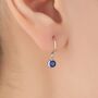 Tiny Sapphire Blue Cz Drop Earrings In Sterling Silver, thumbnail 1 of 10