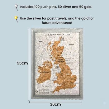 UK Pin Map Travel Gift Cork Board, 3 of 6