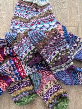 Fair Isle Folk Sofa Socks 100% Wool, 8 of 8