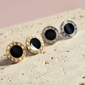 Roman Numeral Enamel Stud Earrings Tarnish Resistant, 3 of 4