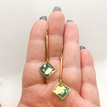 Aqua And Gold Foil Diamond Shape Drop Long Earrings, 2 of 10
