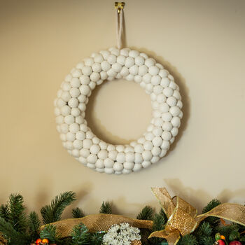 White Christmas Felt Ball Door Wreath, 4 of 4