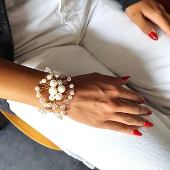 Elegant Pearl And Crystal Wrist Corsage For Weddings, 5 of 6