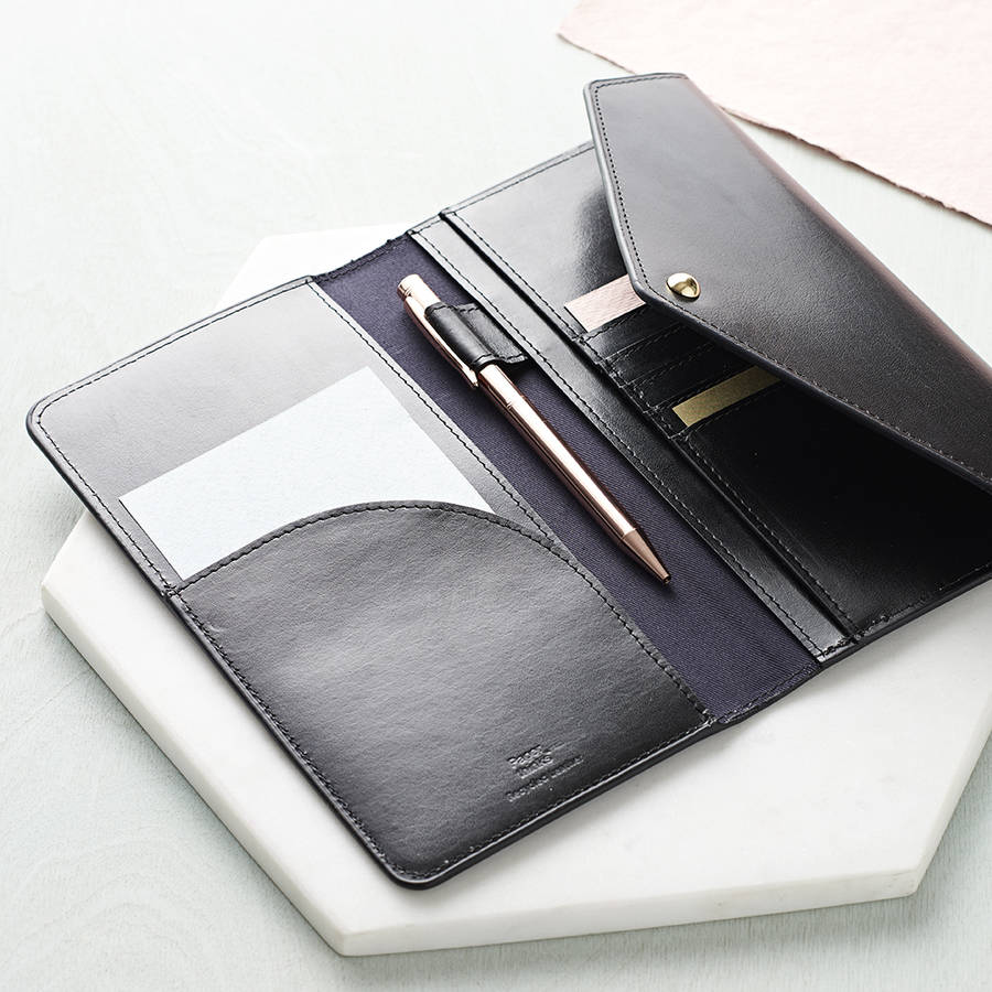 Personalised Leather Travel Envelope Document Holder By HA Designs