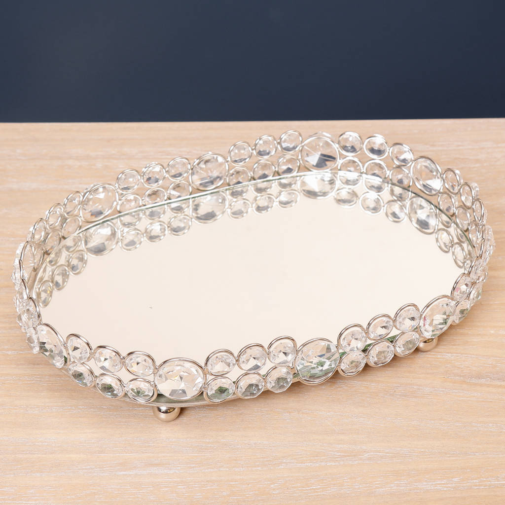 Traditional Vintage Jewelled Oval Mirror Tray Gift By Dibor