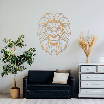 Geomtric Lion Wooden Wall Art Decor, Gift For Home Spaces, 5 of 11