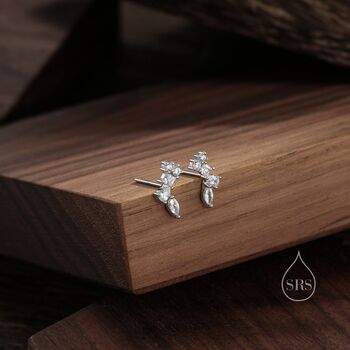 Clear Cz Cluster Stud Earrings In Sterling Silver, 4 of 10