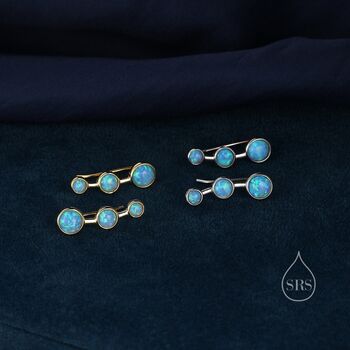 Sterling Silver Blue Opal Trio Crawler Earrings, 4 of 9