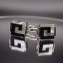 Silver Pearl Shell Cufflinks Black Square, thumbnail 4 of 5