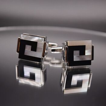 Silver Pearl Shell Cufflinks Black Square, 4 of 5