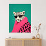 Fashion Cheetah Fun Bright Pink Teal Wall Art Print, thumbnail 1 of 6
