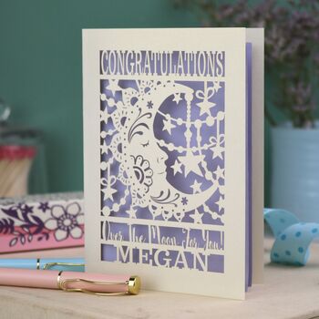 Personalised Papercut Over The Moon Congratulations Card, 5 of 7