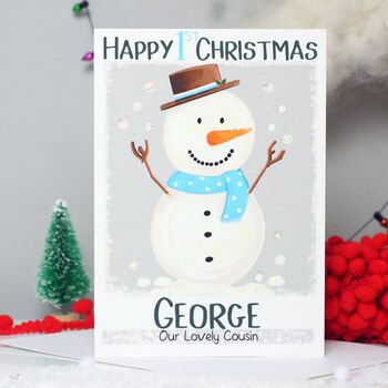 Personalised Snowman Baby 1st Christmas Card, 5 of 8