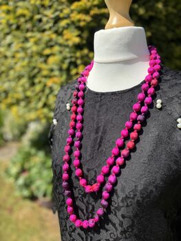 Hand Knotted Silk Bead Necklace Fuchsia Pink, 3 of 4