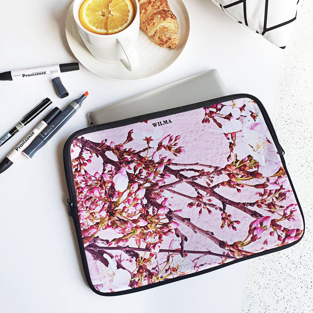 Pink Blossom Personalised Laptop Case By Rianna Phillips
