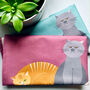 Cat Characters Organic Cotton Tea Towel In Aqua, thumbnail 2 of 8