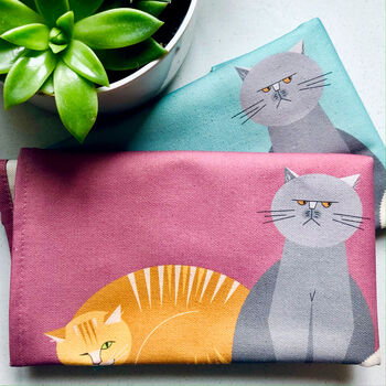 Cat Characters Organic Cotton Tea Towel In Aqua, 2 of 8