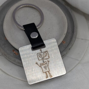Personalised Doodle Drawing Square Steel Keyring, 2 of 4