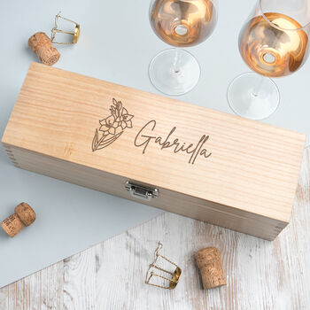 Personalised Birth Flower Wine Box Birthday Gift For Mum Her, 7 of 11