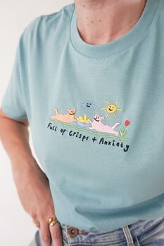 Crisps And Anxiety Embroidered T Shirt, 9 of 9