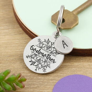 Godmother Gift Personalised Floral Pewter Keyring, 2 of 5