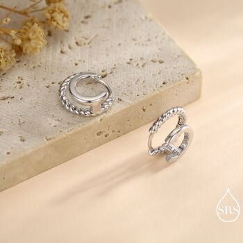 Single Piercing Double Hoop Effect Earrings In Sterling Silver, 3 of 11