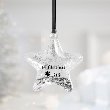 Personalised Pet's First Silver Star Christmas Bauble, 3 of 4