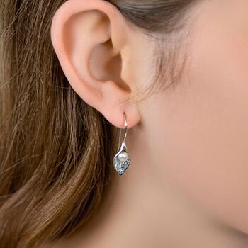 Molten Sterling Silver Freshwater Pearl Drop Earrings, 4 of 9